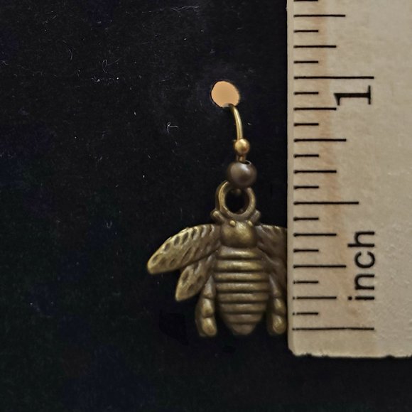 Handmade Antique Bronze Earrings Metal Bumble Bee Hypoallergenic Dangle Hook - Picture 11 of 12